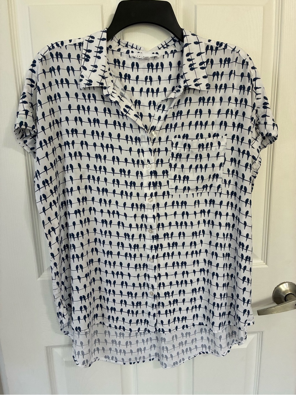 Jane + Delancey Navy White Bird Print Button Down Blouse XL